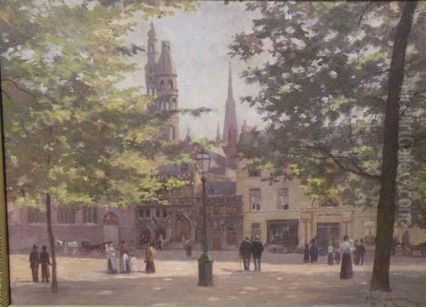 Place Du Bourg, Bruges Oil Painting by Albert Gautier