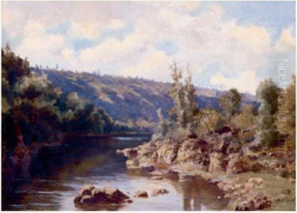 Paysage A La Riviere Oil Painting by Albert Gautier