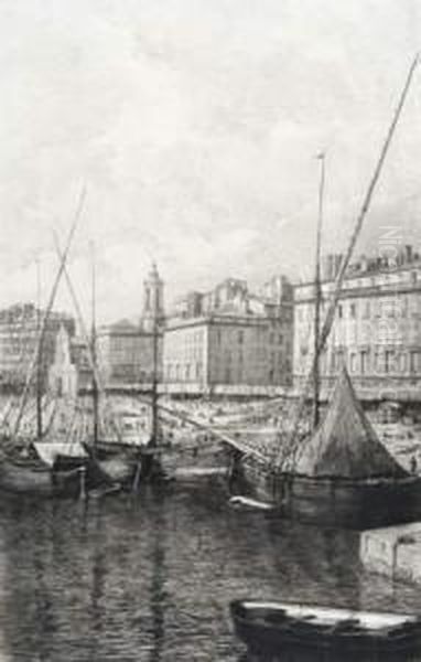 Un Coin Du Vieux Port A Marseille Oil Painting by Lucien Gautier