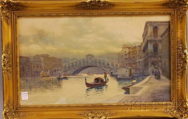 Evening In Venice 
/a View Of The Rialto Bridge Oil Painting by Natale Gavagnin