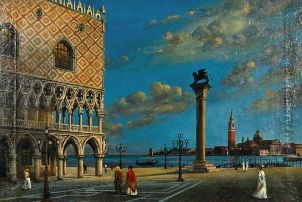 Palazzo Ducale All'imbrunire Oil Painting by Natale Gavagnin