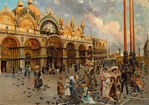 Am Markusplatz Oil Painting by Natale Gavagnin