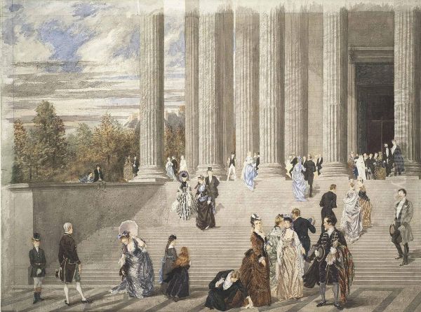 Elegants Se Promenant Devant La Madeleine A Paris Oil Painting by Pierre Gavarni