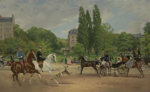 An Afternoon On L'allee Du Bois Paris Oil Painting by Pierre Gavarni