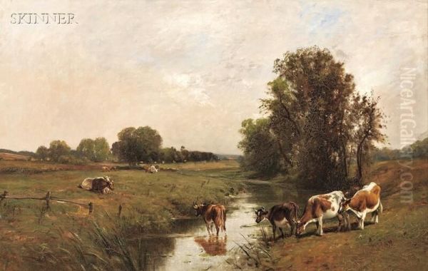 Cows By A Stream Oil Painting by Edward B. Gay