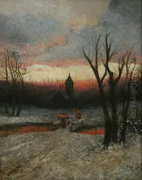 Church Steeple At Twilight Oil Painting by Edward B. Gay