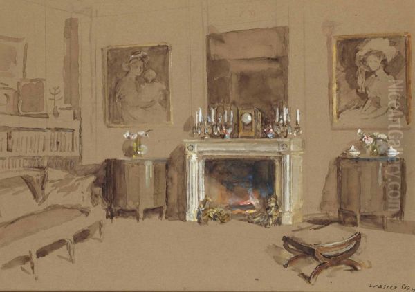 Feu De Cheminee Dans Un Interieur Oil Painting by Walter Gay