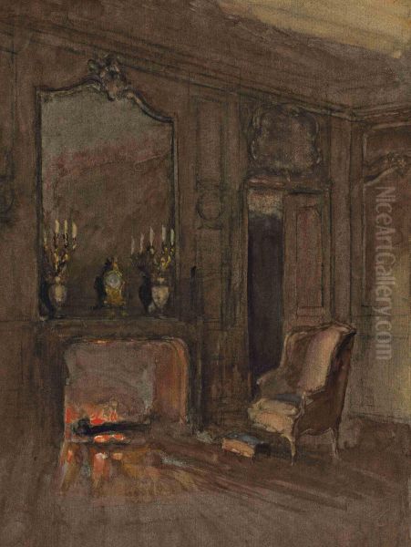 Feu De Cheminee Dans Un Salon Oil Painting by Walter Gay