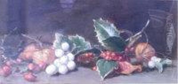 Still Life, Holly And Winter Oil Painting by Walter Gay