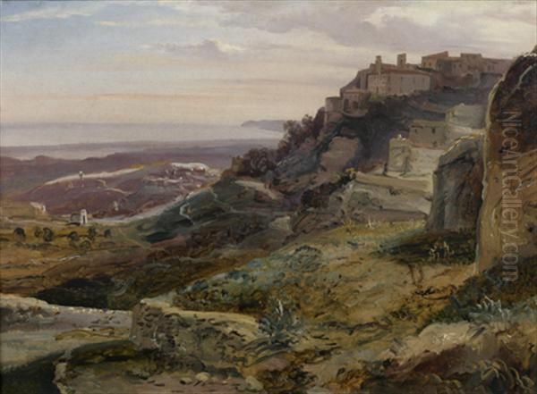 Vue De Gerace (calabre) Oil Painting by Antoine Xavier Gabriel Gazeau De Comte De La Bouere