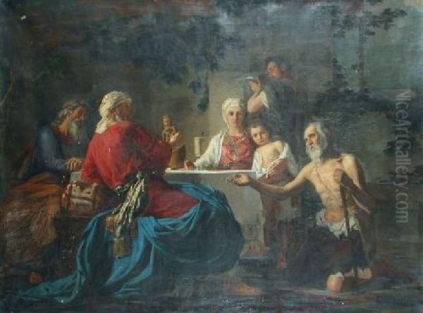 Lazarus In The House Of The Rich Man Oil Painting by Nikolai Nikolaevich. Ge