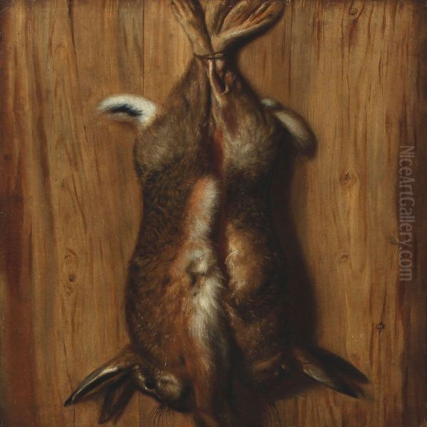 Nature Morte With Two Hares Oil Painting by Christian David Gebauer