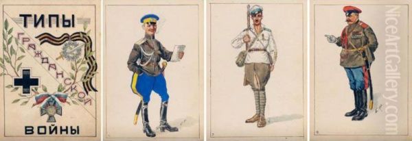 Types From The Civil War, 1920-21: A Group Seventeen Military Caricatures With Original Frontispiece And Index Leaf Oil Painting by Victor Gebauer