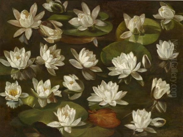 Water Lilies Oil Painting by Karl Max Gebhardt