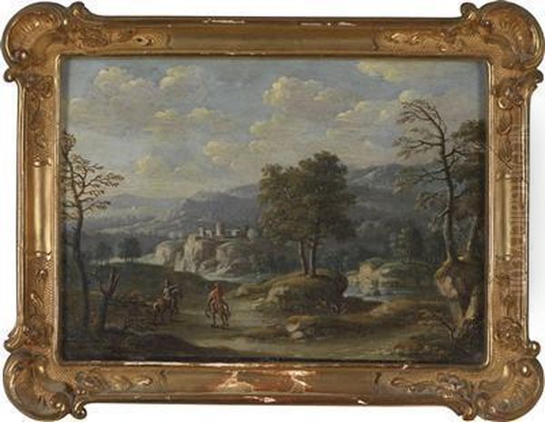 Two Southern Landscapes With Horsemen Oil Painting by Wolfgang Magnus Gebhardt