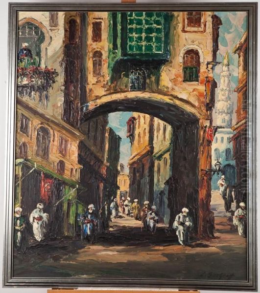 Street In Cairo Oil Painting by Leonid Gechtoff