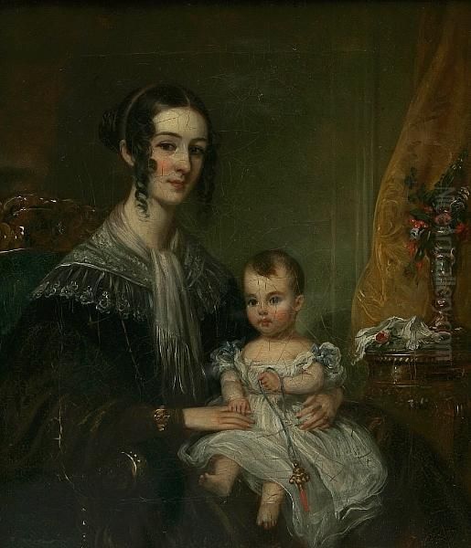 Portrait Of A Young Lady Seated With A Child Oil Painting by Andrew Geddes