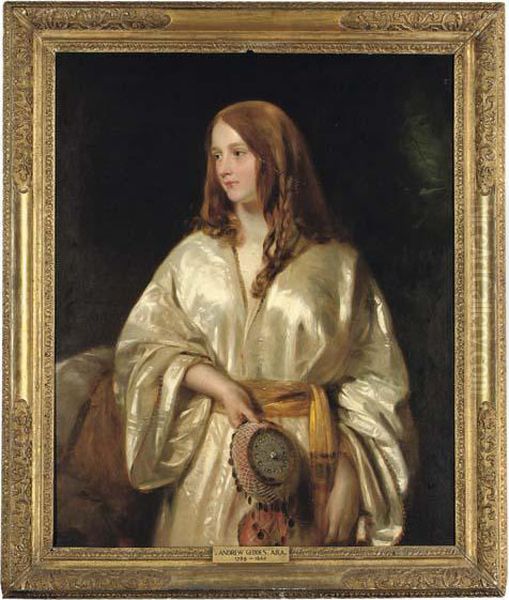 Portrait Of Flora Bellasis, Three-quarter-length, In Indian Parsi Dress Oil Painting by Andrew Geddes