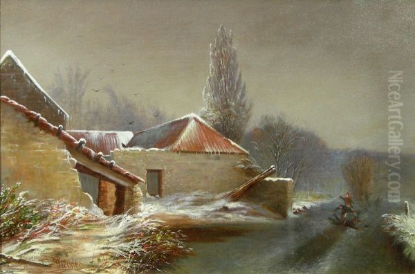 A Winter Landscape With Skaters Oil Painting by William Geddes