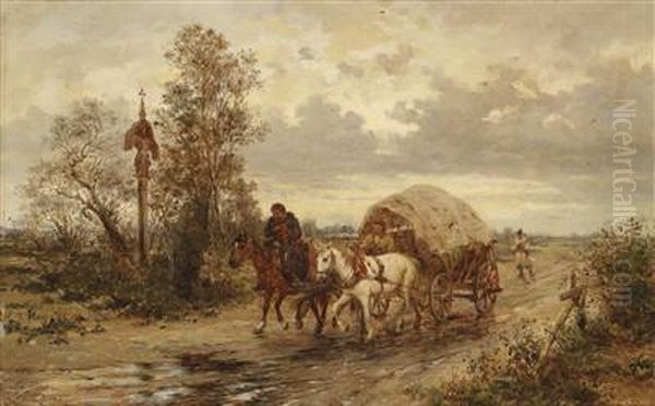 On The Countryroad Oil Painting by Ludwik Gedlek