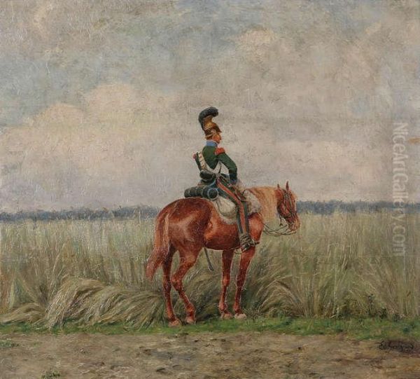 Officier Te Paard. Oil Painting by Edouard Geelhand