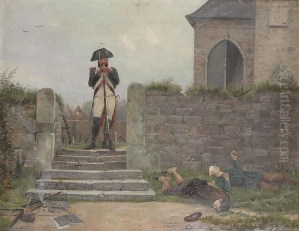 War Scene With Officer Oil Painting by Edouard Geelhand