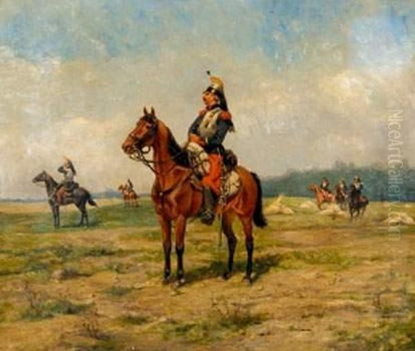 Cuirassiers Dans Un Paysage Oil Painting by Edouard Geelhand