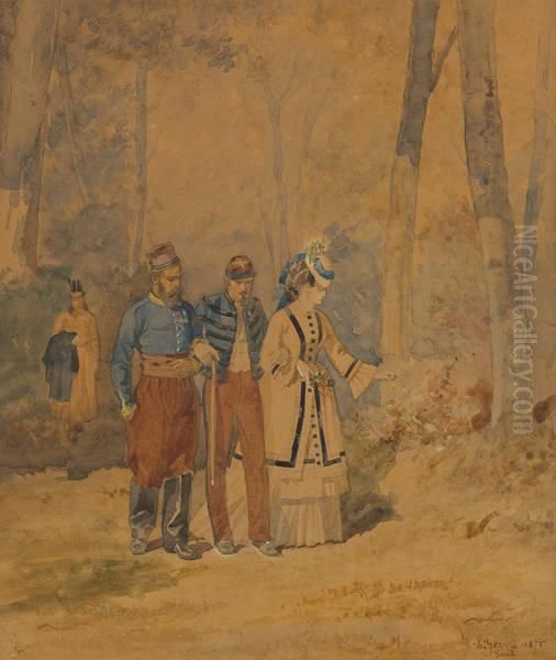 La Promenade En Compagnie Des Militaires Oil Painting by Louis Geens