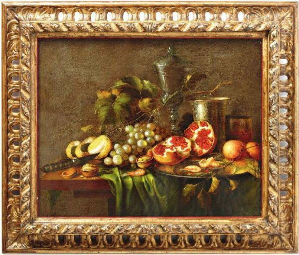 Stilleven Met Granaatappels En Garnalen Oil Painting by Jasper Geeraerts