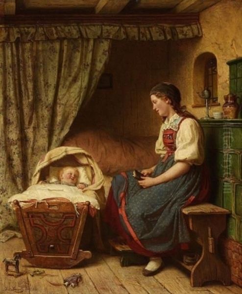 Mutter Mit Saugling Vor Dem Alkoven Oil Painting by Julius Geertz