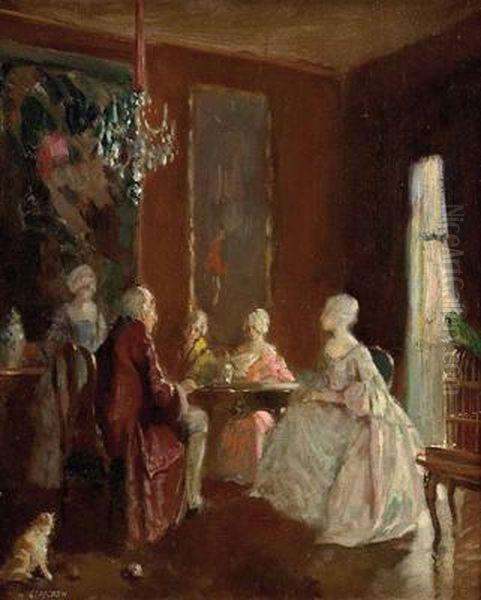 Feine Gesellschaft Im Salon Oil Painting by Walter Geffcken