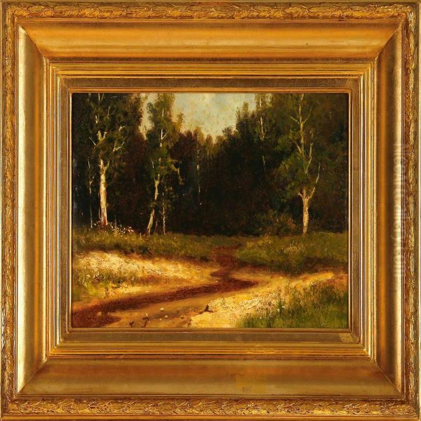 Russian Birch Forest With A Dry Stream Oil Painting by Karl Eduardovich Geftler