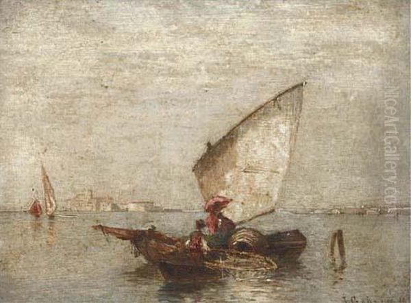 Trading Vessels On The Lagoon, Venice; And Another Similar Oil Painting by Jacob Gehrig