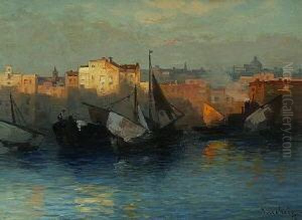 In Der Lagune Vor
 Venedig. Oil Painting by Jacob Gehrig