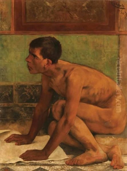 A Roman Slave Boy-1889 Oil Painting by Carl Gehrts