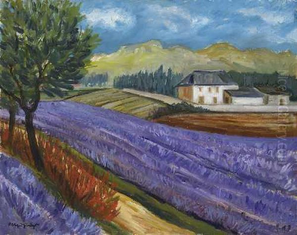 Feld Mit Bluhendem Lavendel Oil Painting by Otto Geigenberger