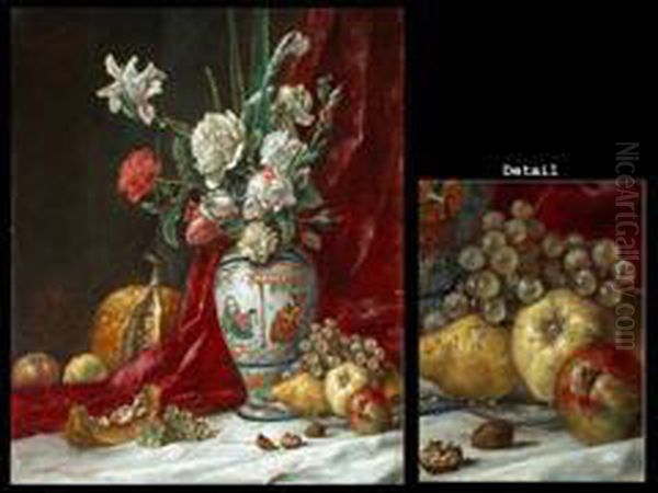 Vase Mit Blumen, Kurbis Und Weiterem Obst Oil Painting by Caspar Augustin Geiger