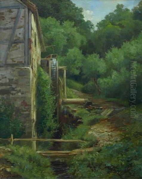 Fruhlingslandschaft Mit Wassermuhle Am Bach Oil Painting by Fanny Edle Geiger-Weishaupt