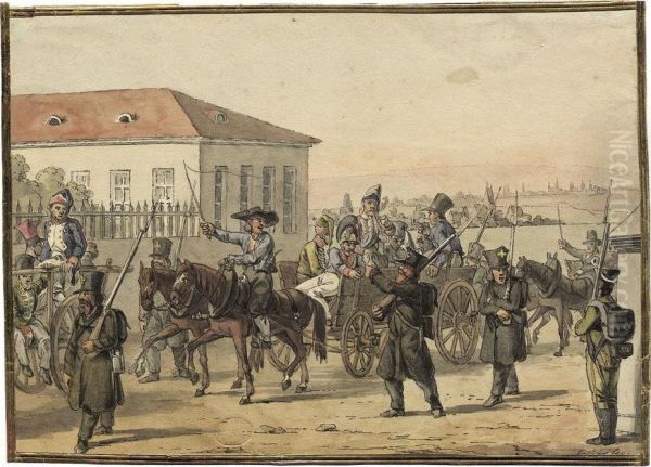 Wanderzug Mit Offizieren, Begleitet Von Soldaten Oil Painting by Christian Gottlieb Geissler