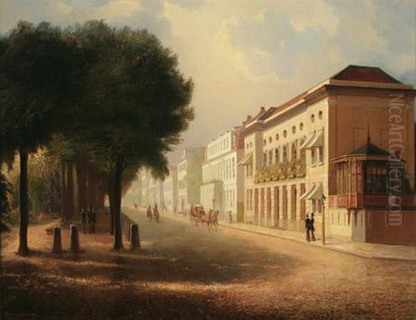 A Quiet City Street Scene Oil Painting by Robert Geissler