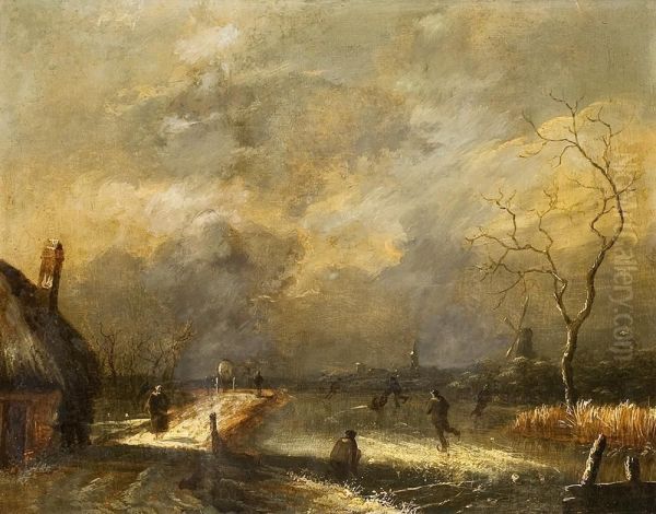 Winterlandschaft Mitfigurenstaffage Oil Painting by August Christian Geist