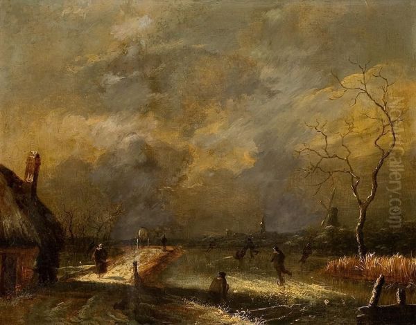 Winterlandschaft Mit Figurenstaffage Oil Painting by August Christian Geist