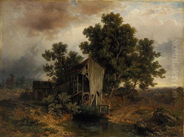 Gewitterlandschaft Mit Muhle Oil Painting by August Christian Geist