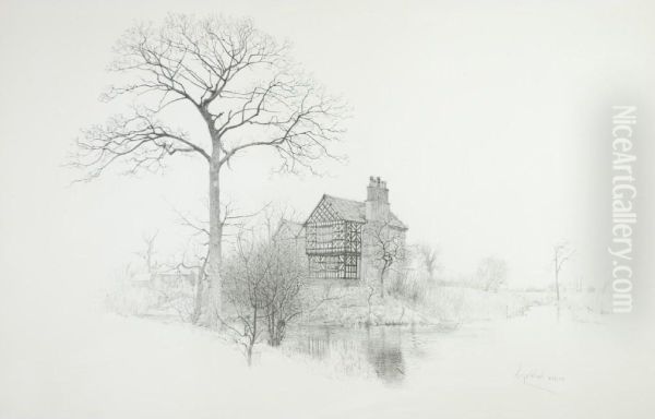 Mock Tudor Mansion In Rural Setting Oil Painting by Joseph Geldart