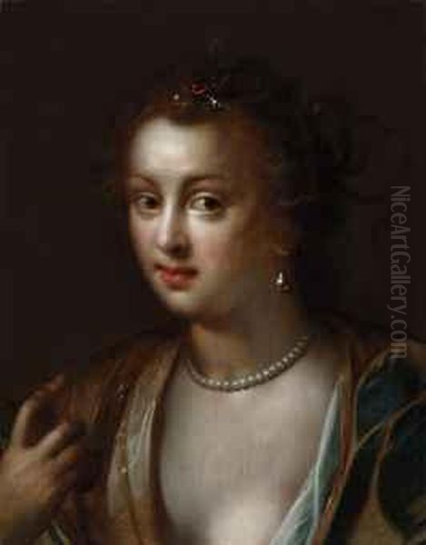 Portrait Of A Lady, Bust-length, As Berenice, Wife Of Ptolomy Iiiof Egypt Oil Painting by Gortzius Geldorp