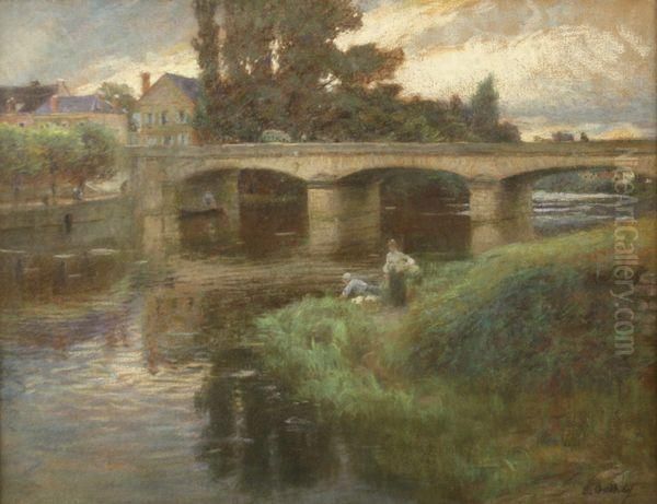 Lavandiere Sur Le Loing Oil Painting by Edouard Gelhay