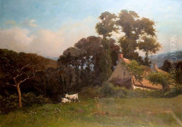 La Chaumiere Dans La Clairiere Oil Painting by Edouard Gelhay