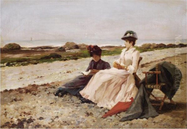 Elegantes Sur La Plage Oil Painting by Edouard Gelhay