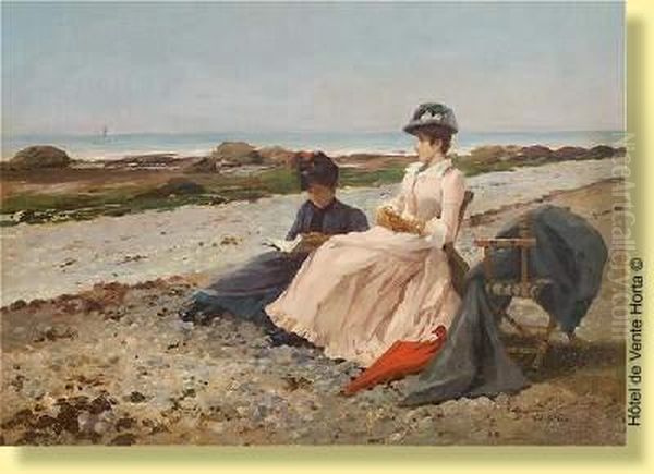 Conversation En Bord De Mer Oil Painting by Edouard Gelhay