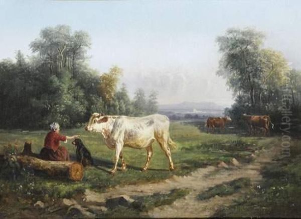 La Gardienne De Vaches Oil Painting by Paul Jean P. Gelibert